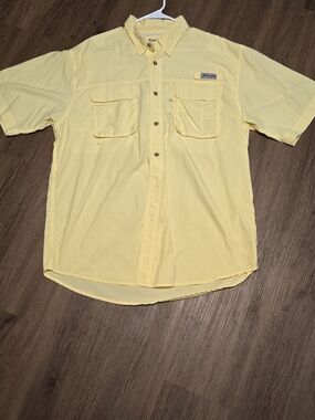 Men's Casual Short Sleeve Button-Down Shirt by Bimino Bay Fishing  - Pale Yellow